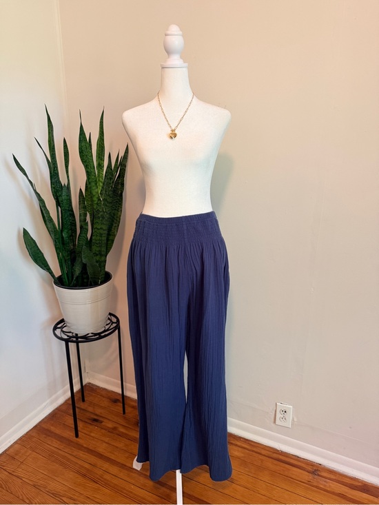 Lotus and Luna Pants - Lotus & Luna | Smocked-Waist Wide Leg Cotton Pants, Deep Teal